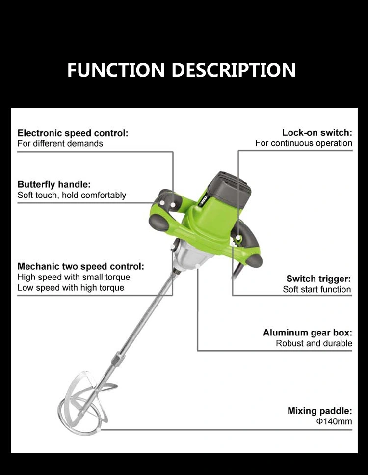 Vido Adjustable Speed 1400W Planetary Portable Concrete Mixer Machine Portable